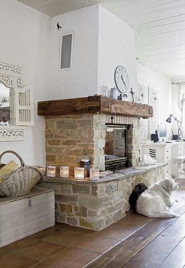 Stone Fireplace White Living Room