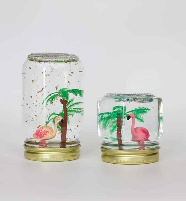 Pink Flamingo Tropical Snow Globe