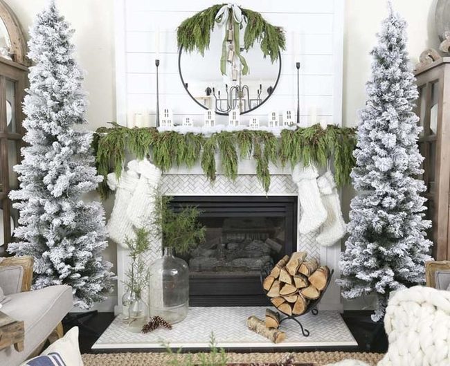 Evergreen Mantel White Trees