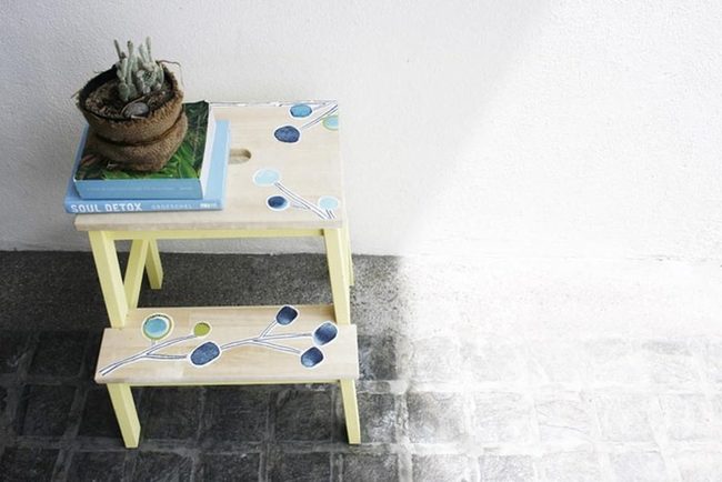 Yellow Step Stools With Hand-Painted Circles