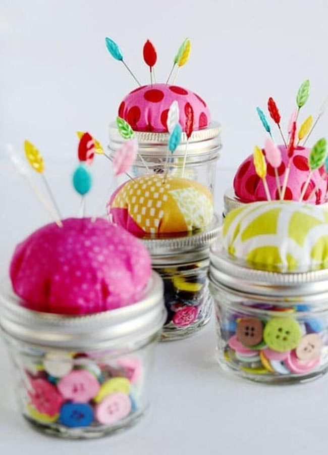 Colorful Buttons In Glass Jars