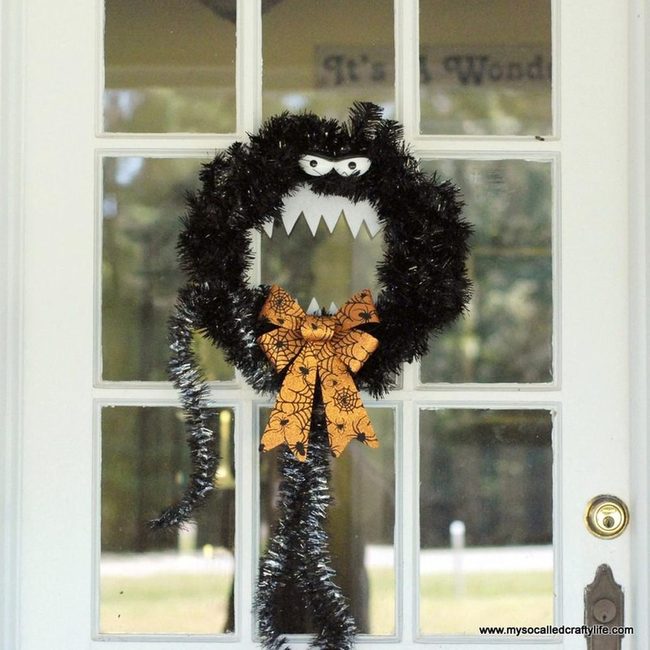 Black Tinsel Monster Wreath
