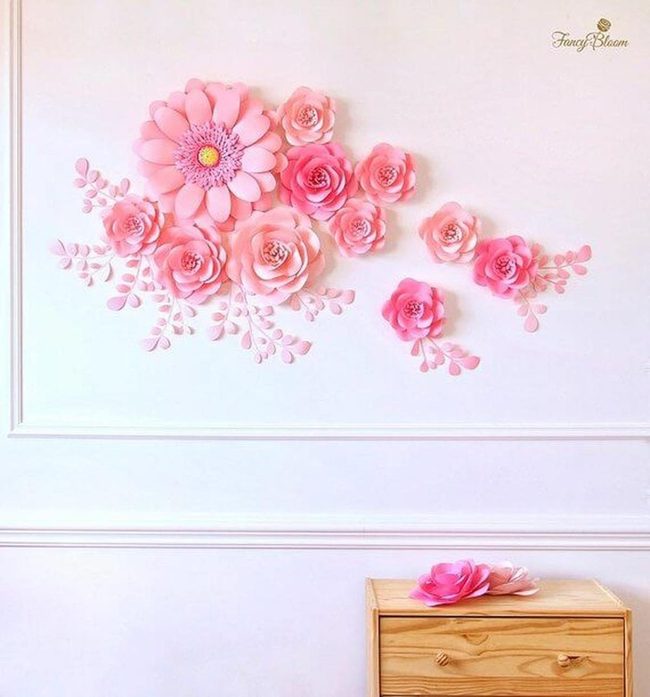 Pink Paper Flowers Wall