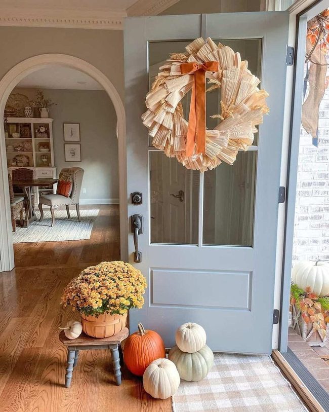 Corn Husks Orange Bow Blue Door