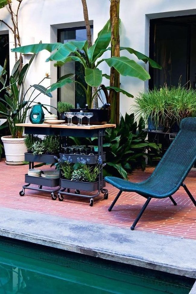 Deep Blue Poolside With Banana Leaves