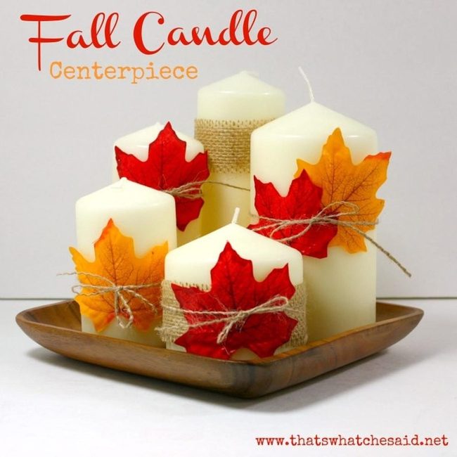 Autumn White Candles Wooden Tray