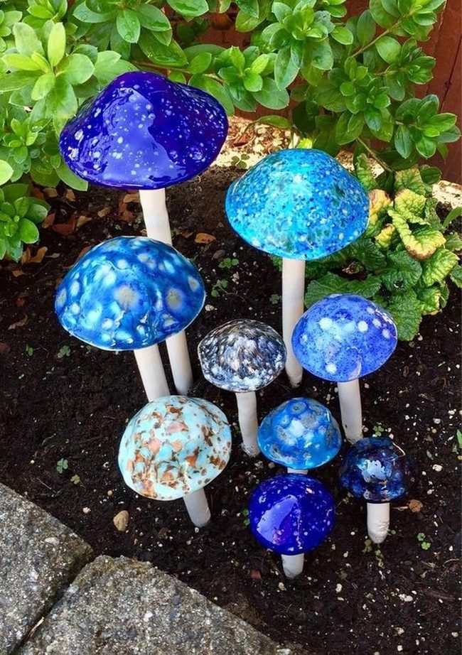 Speckled Blue Mushrooms Garden Corner