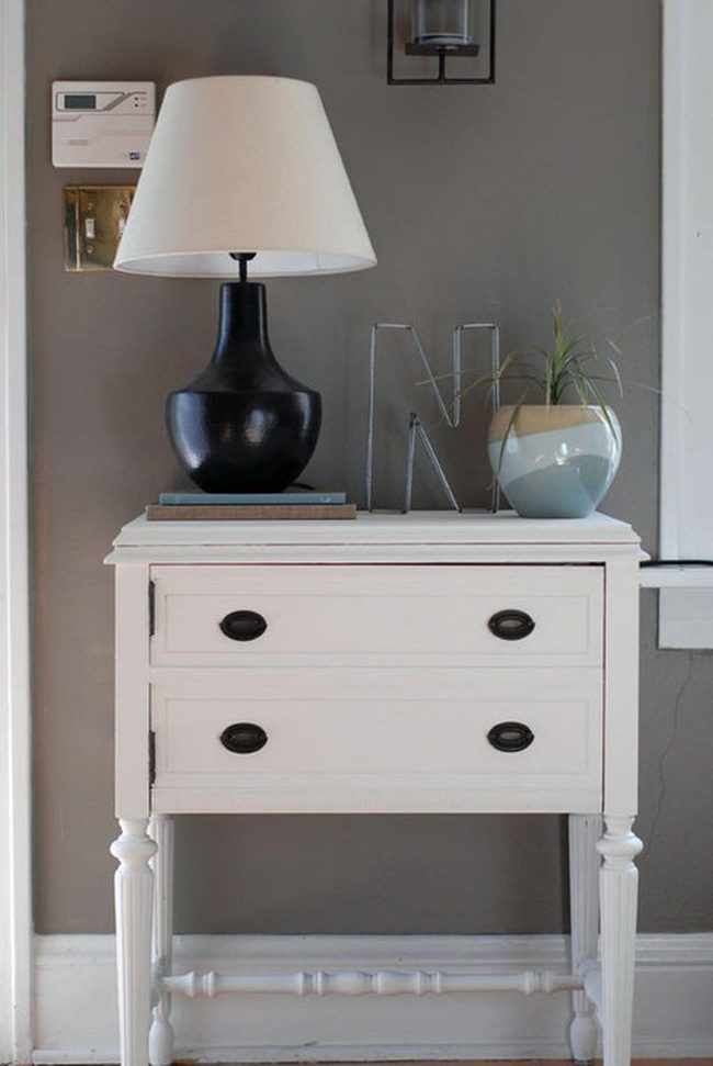 White Side Table With Black Handles