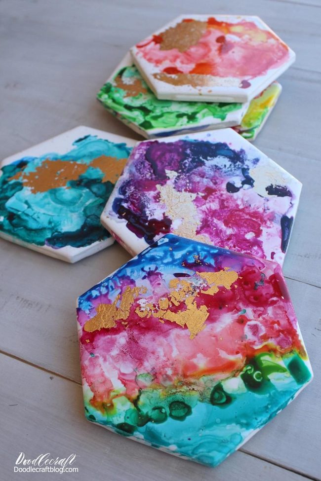 Watercolor Swirls Gold Hexagons