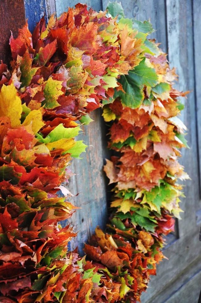 Orange And Gold Leaf Door Wreath