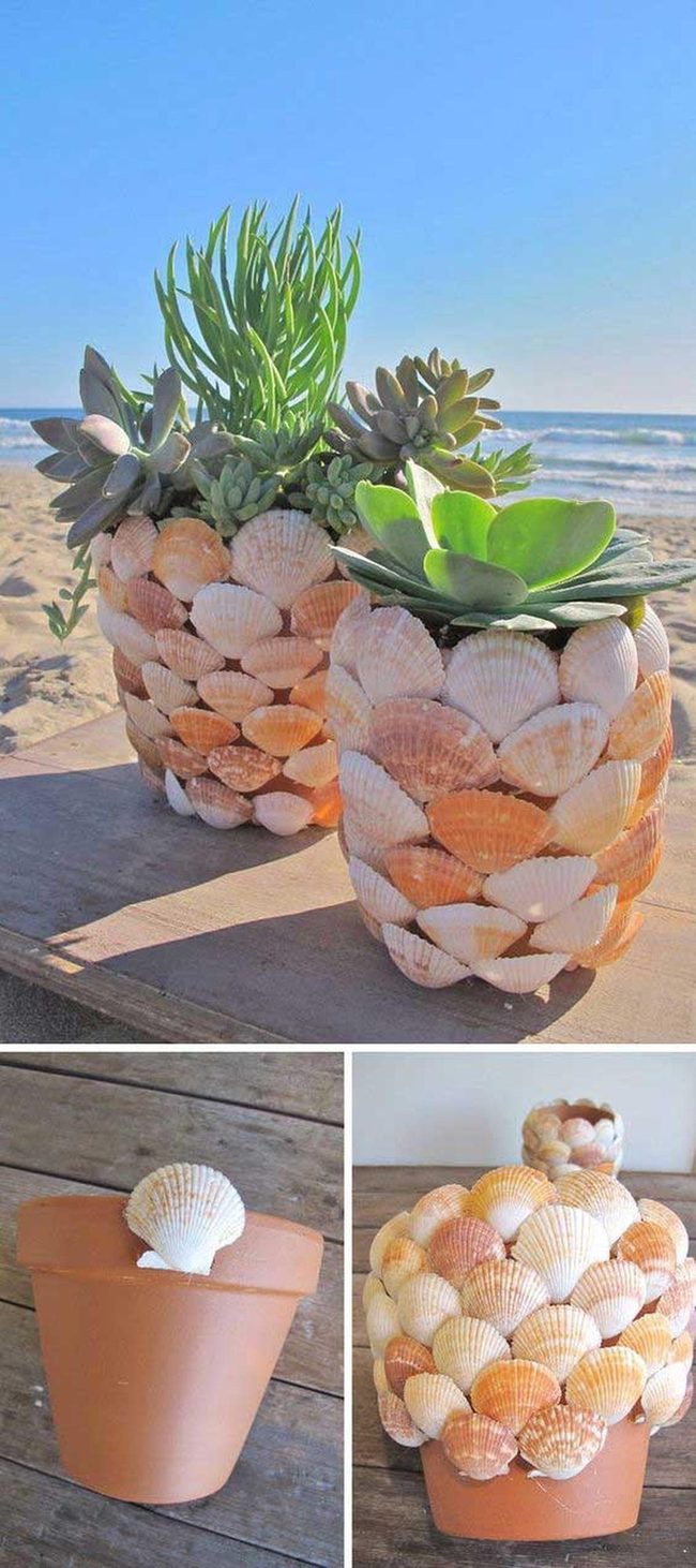 Seashell Covered Clay Pots
