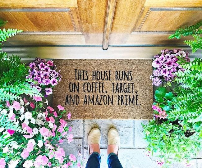 Pink Purple Floral Doormat Message