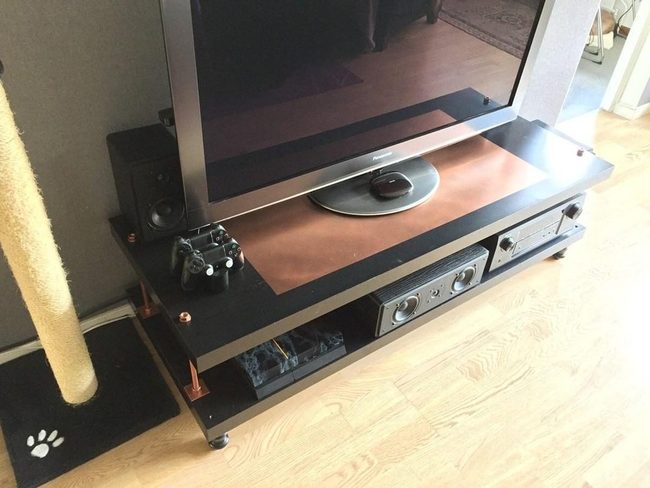 Copper Pipes Black Shelves Media Wall