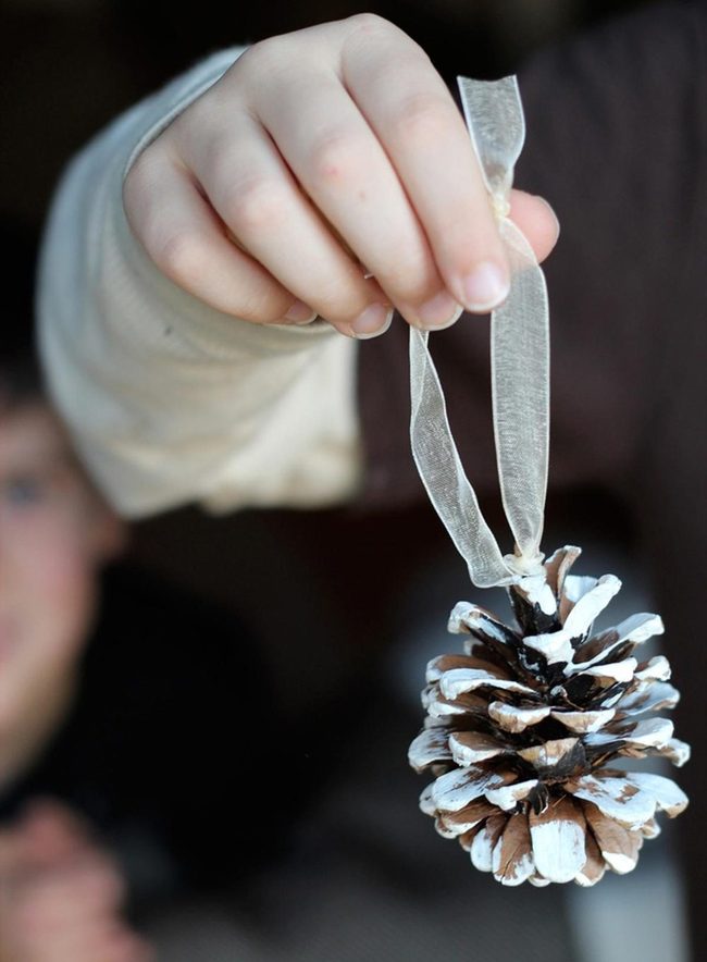 White-Tipped Pinecone Ornaments