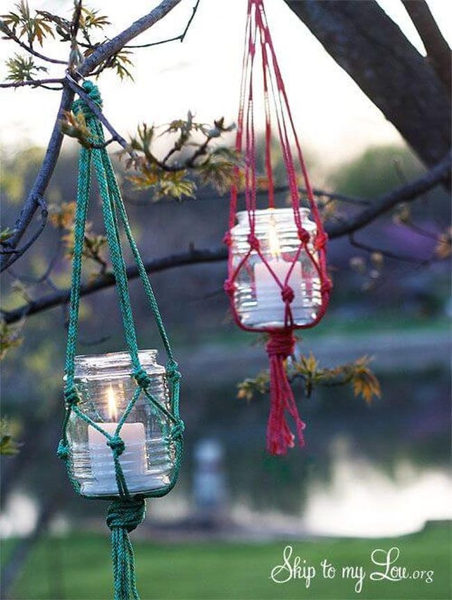 Recycled Jar Lanterns Red Green