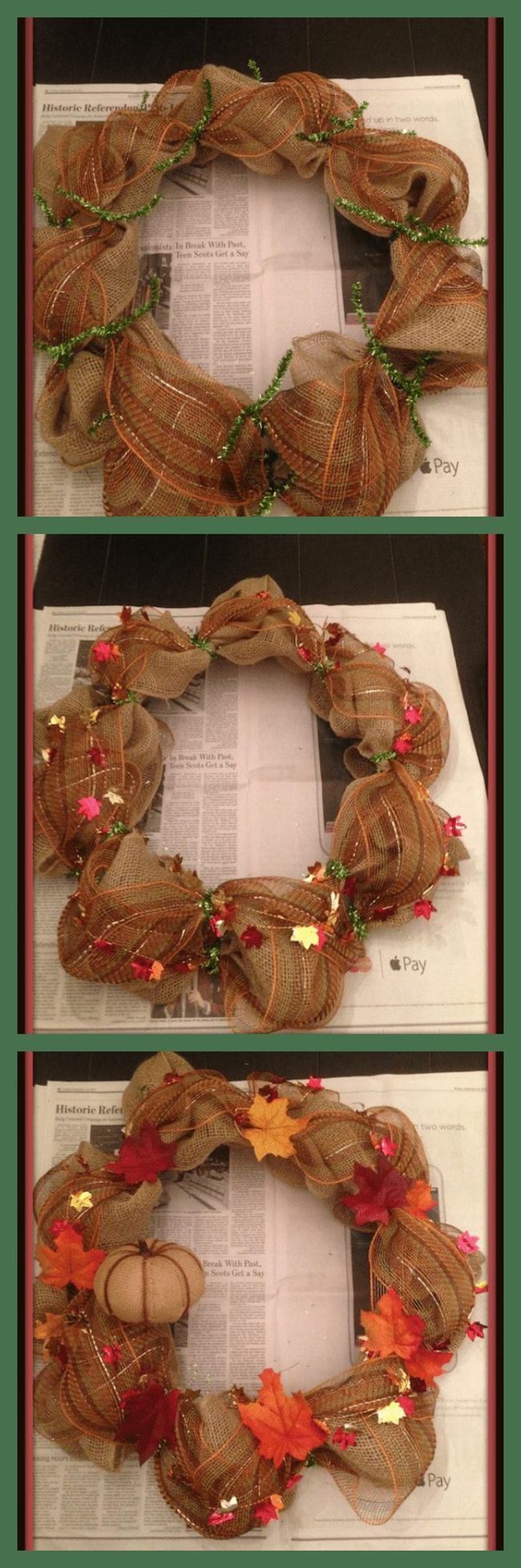 Orange Striped Burlap Autumn Wreath