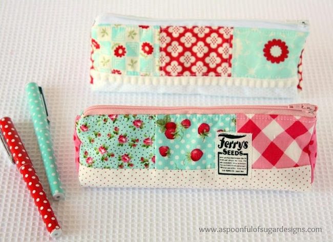 Patchwork Pencil Cases Red Aqua Florals