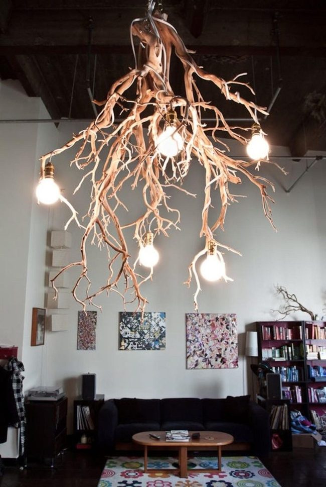Wooden Tree Branches Golden Lights