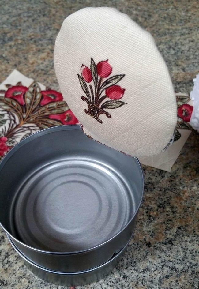 Embroidered Fabric Tin Can Lids