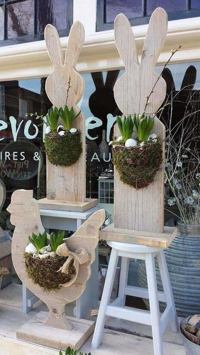 Wooden Bunny Planters Spring Flowers