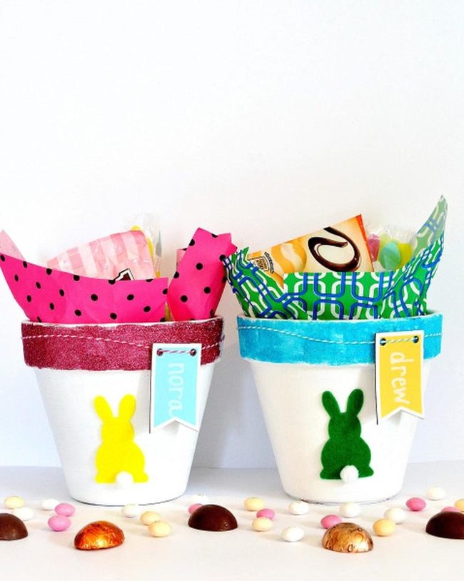 Ceramic Bunnies Pink Rims Yellow