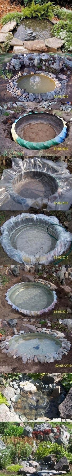 Stacked Tires, Stone Border Pond