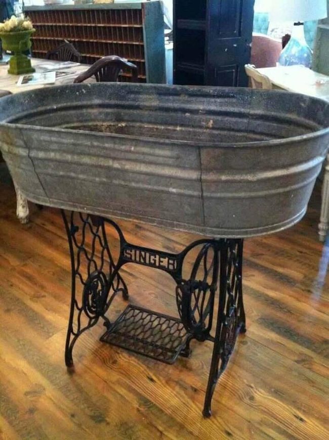 Vintage Sewing Base With Galvanized Tub