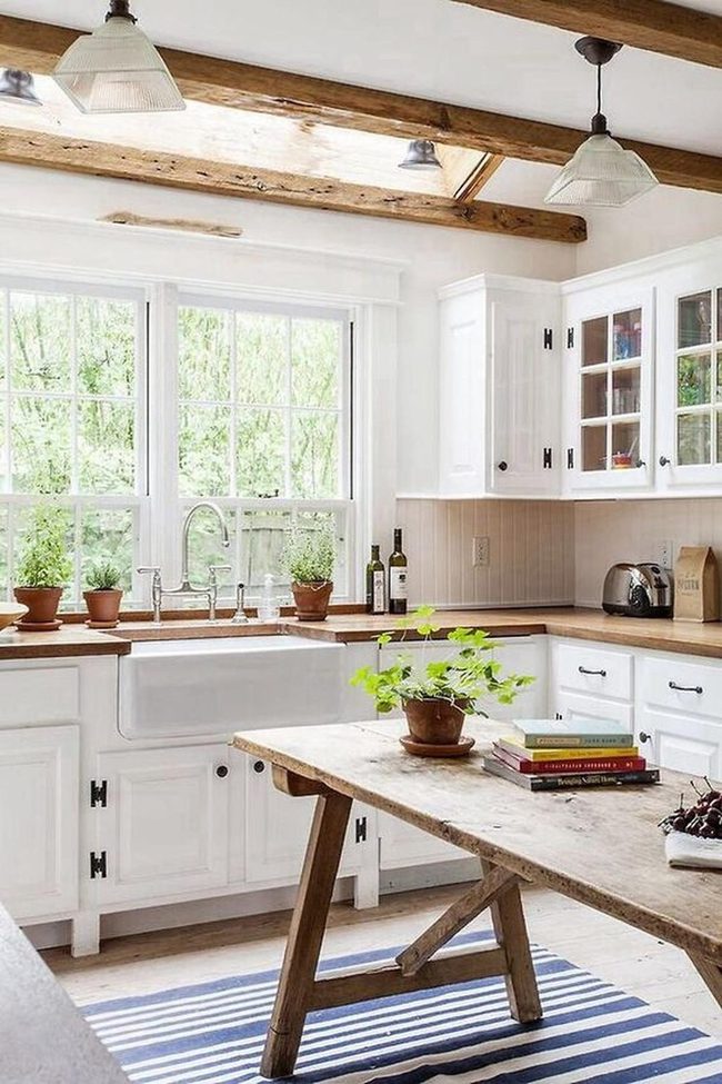 White Cabinets Black Handles Natural Wood