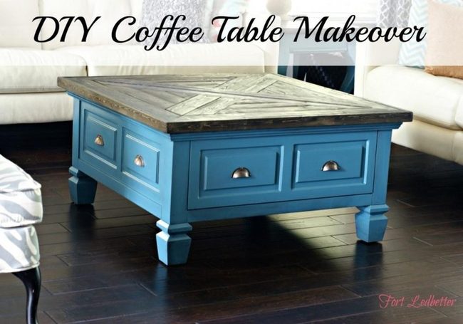Blue Storage Table With Wooden Top
