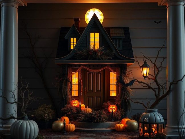Miniature Haunted House Wreath With Glow