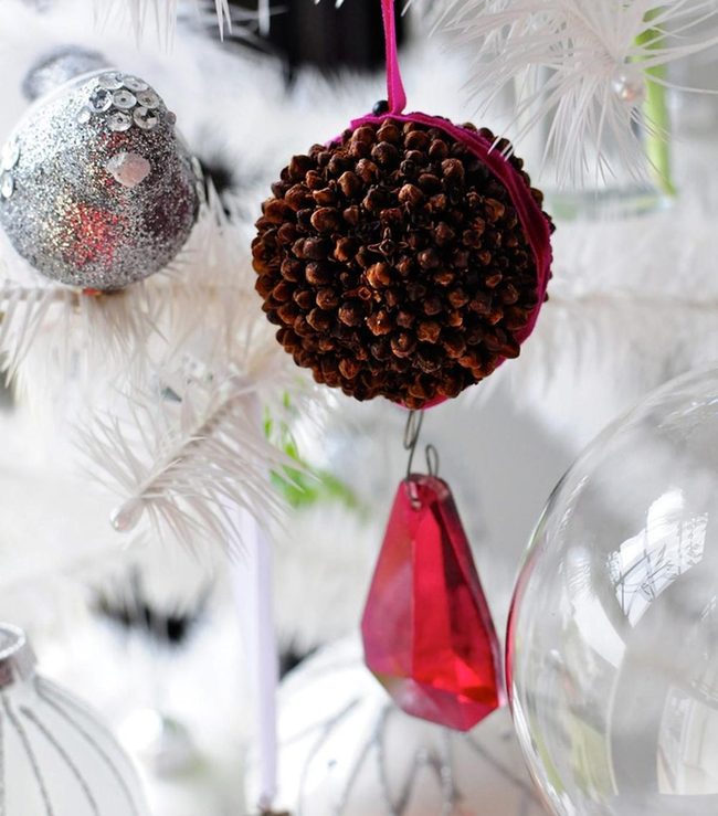 White Branches Silver Sparkle Red Gems