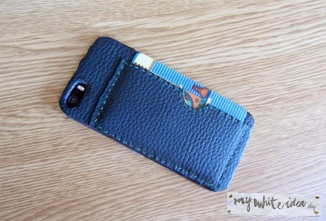 Dark Blue Leather Green Stitch Pocket