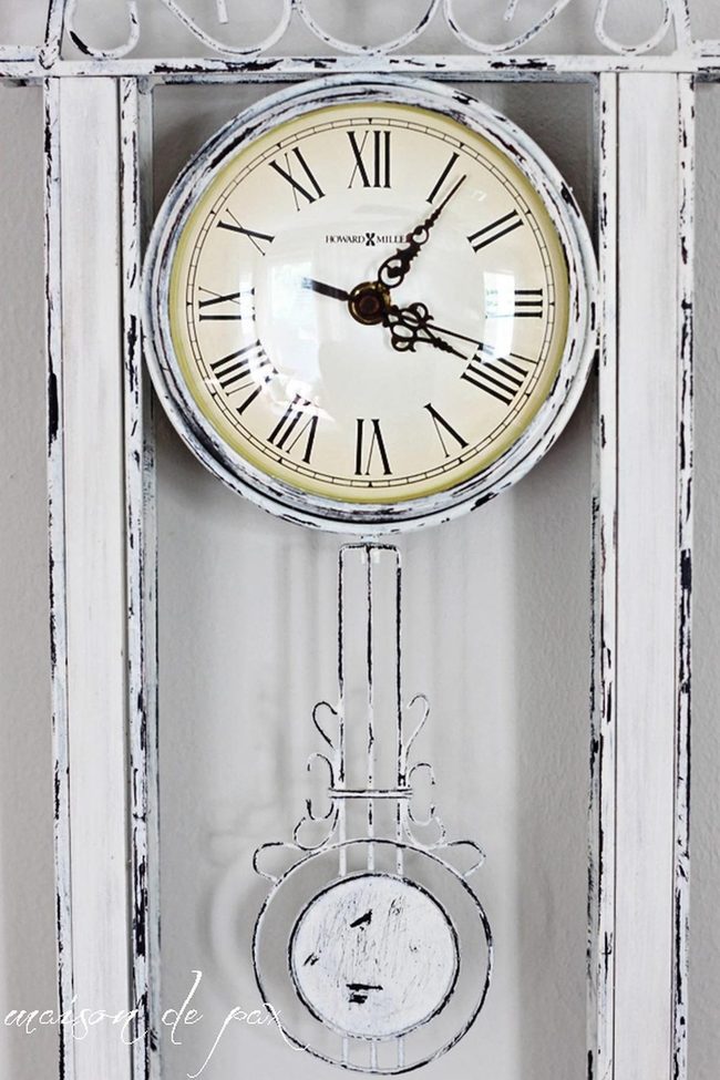 Distressed White Clock With Pendulum