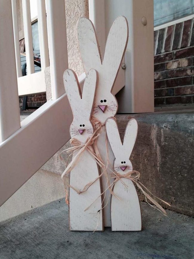 Tall Painted Wooden Spring Bunnies