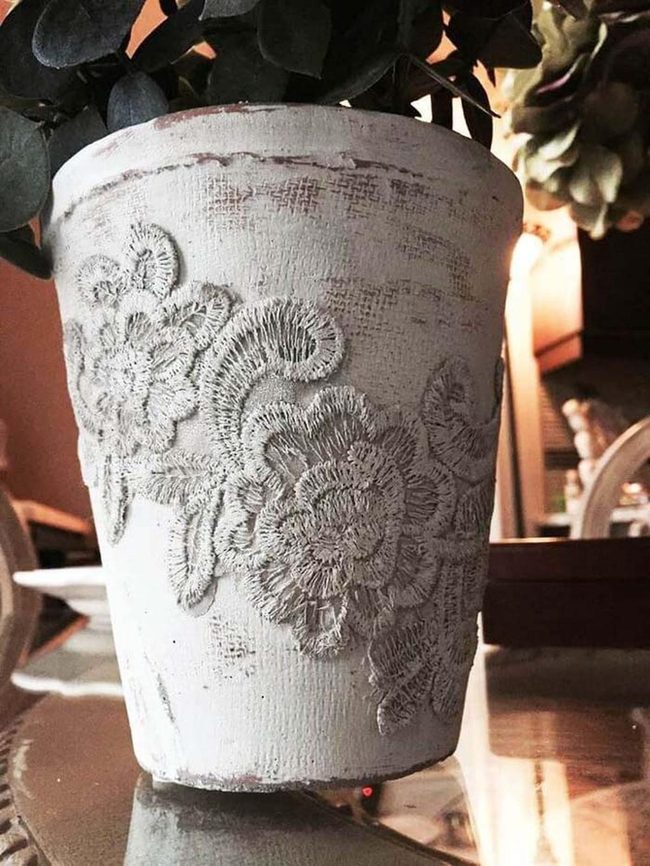 Lace-Trimmed Terra Cotta Pots