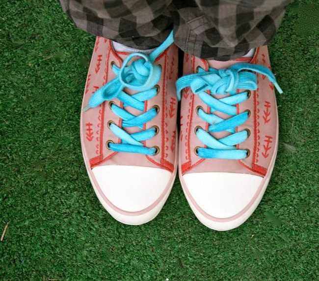 Pink Sneakers Blue Laces Pop