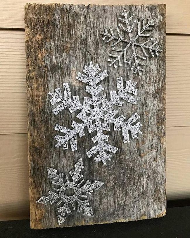 Rustic Wood White String Snowflakes