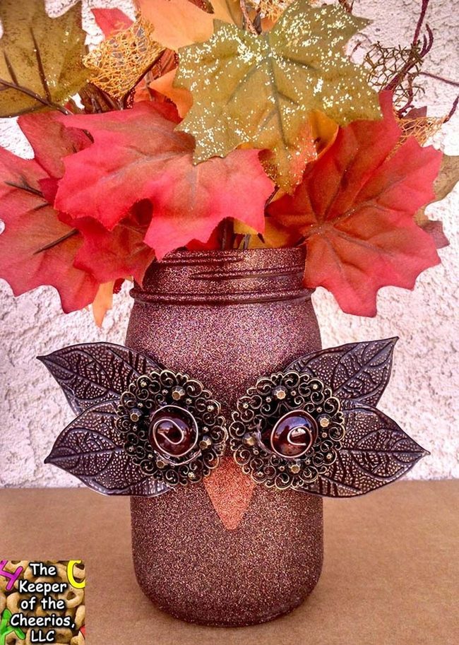 Glitter Fall Owls In Mason Jars