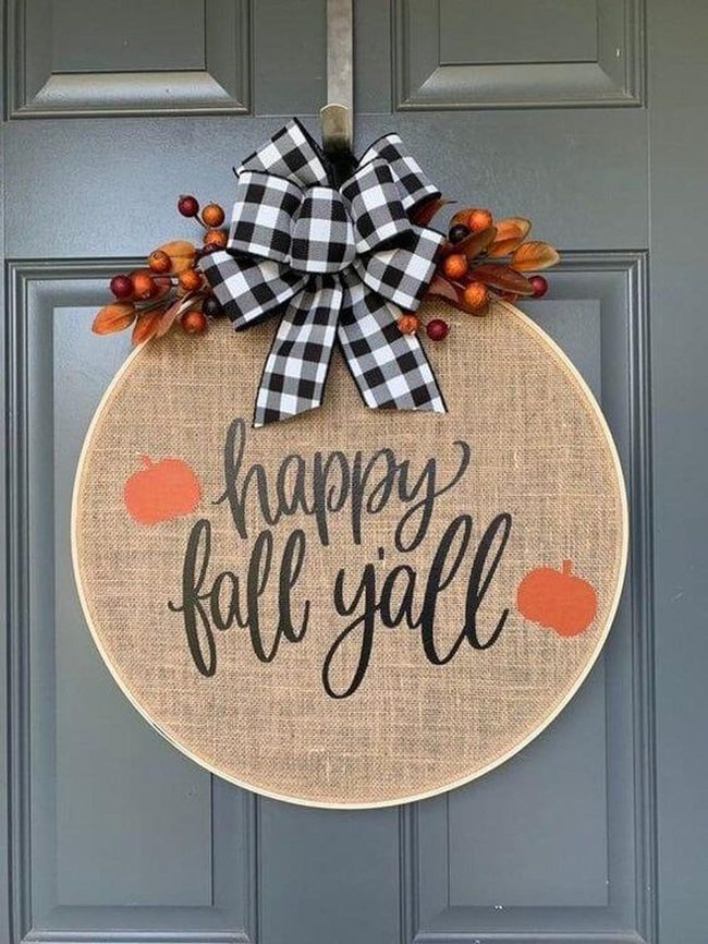 Burlap Pumpkin Black Checkered Wreath