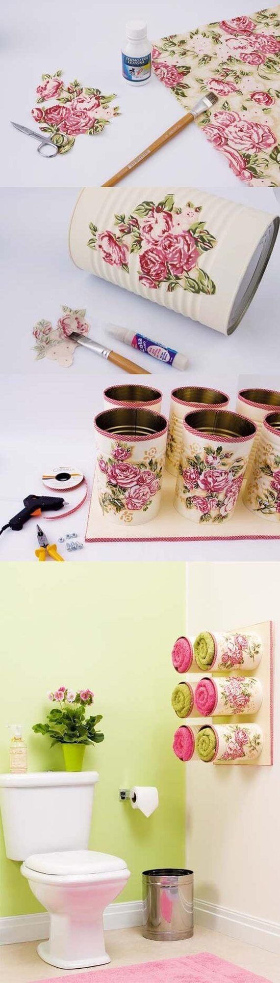 Painted Tin Can With Floral Border