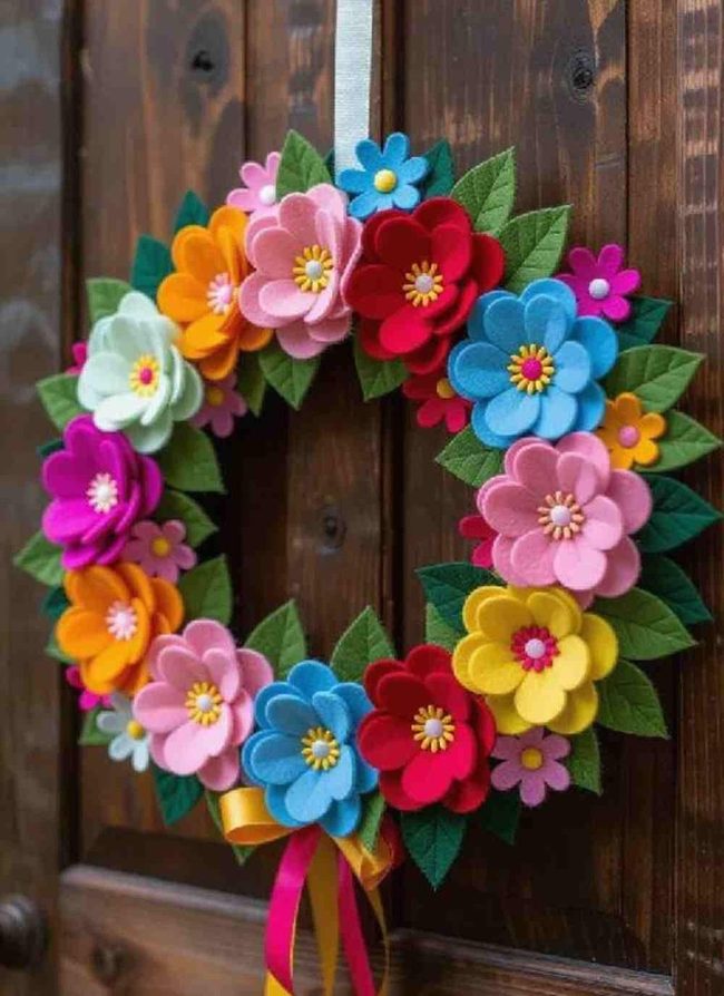 Felt Flowers Enduring Wreath