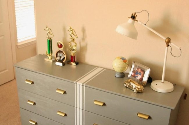 Gold-Handled Gray Dresser Statement