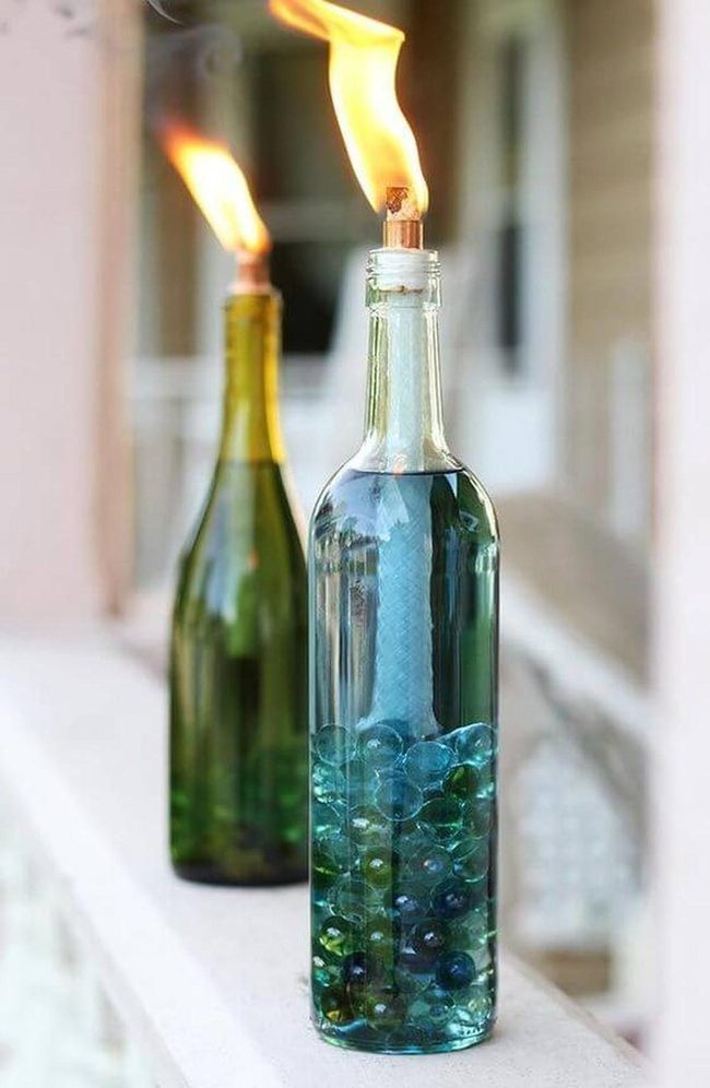 Painted Glass Bottle Candleholders