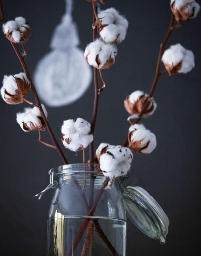 White Cotton Blooms Dark Glass