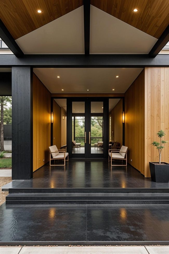 Black Concrete Porch Gleams