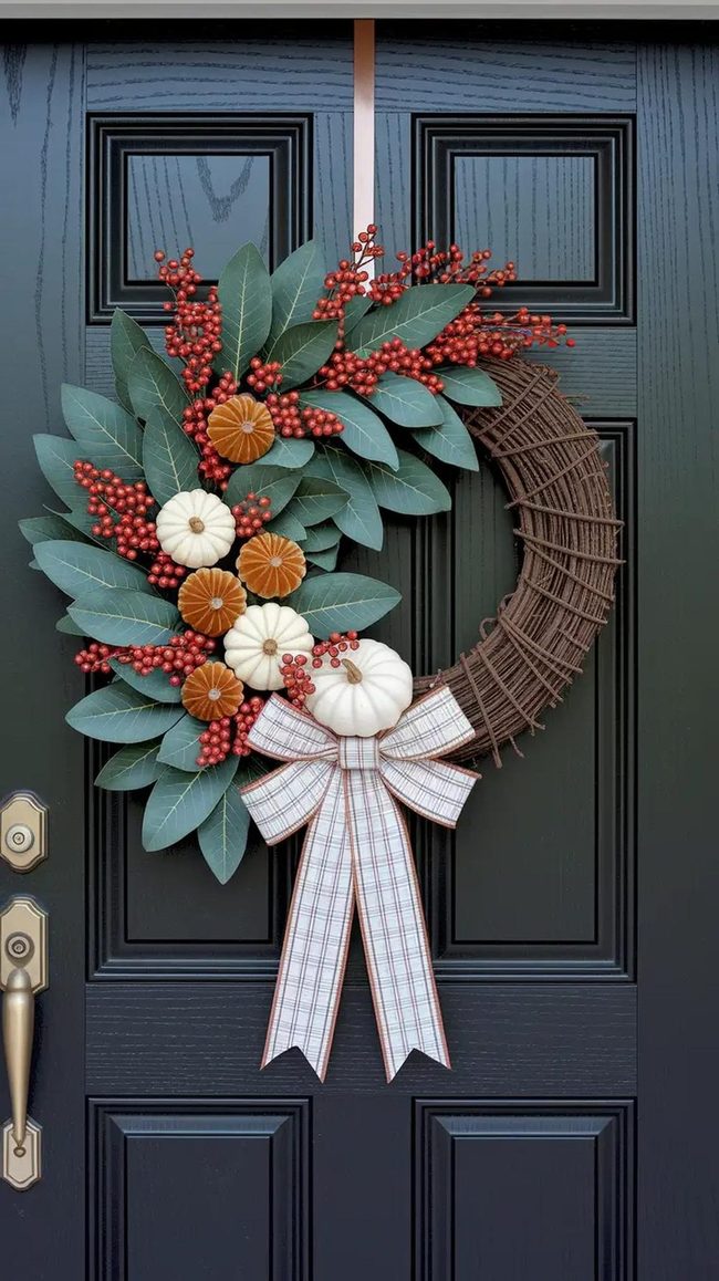 Rust Gold Asymmetrical Fall Wreath