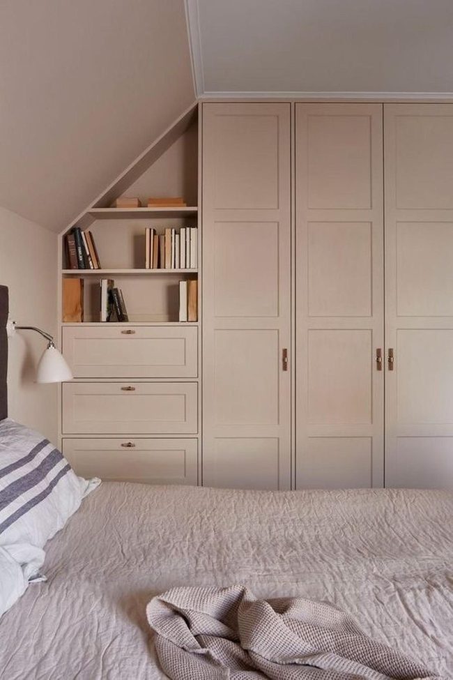 Light Beige Bedroom With Open Shelves