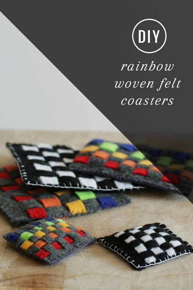 Rainbow Felt Coasters With White Stitching
