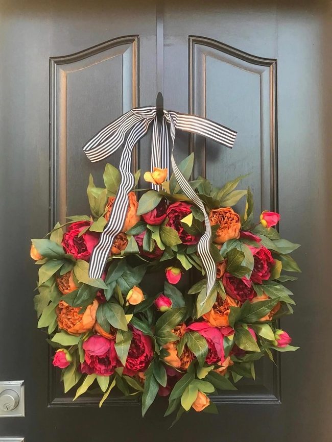 Peony Wrapped Emerald Leaf Wreath