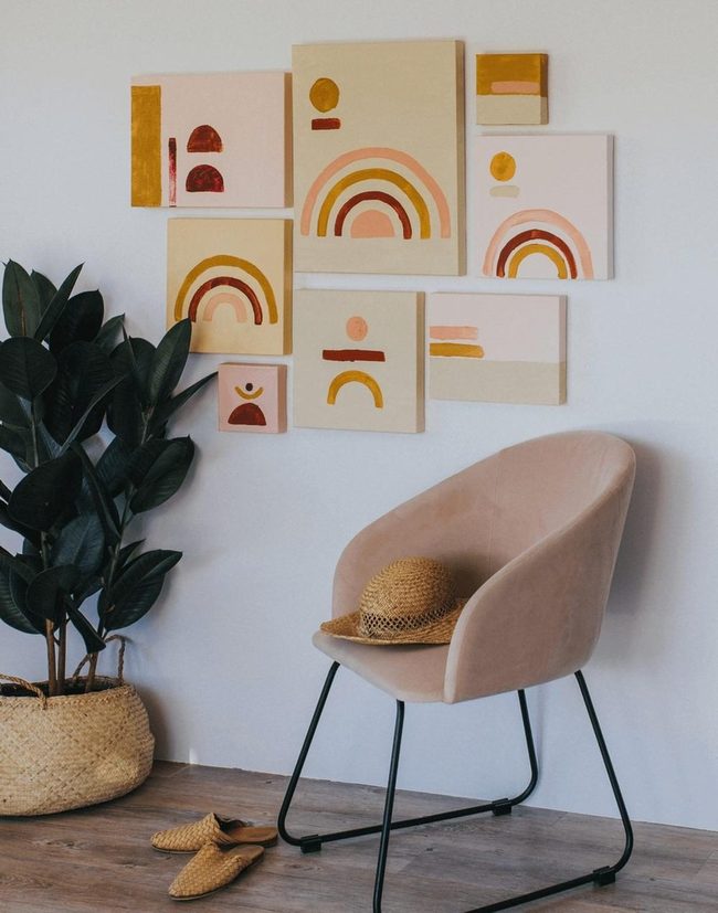 Muted Wall Art Meets Homemade Rainbow